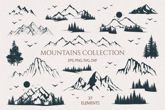 Download Hand Drawn Mountains &amp; Forest Collection - Collection Collection